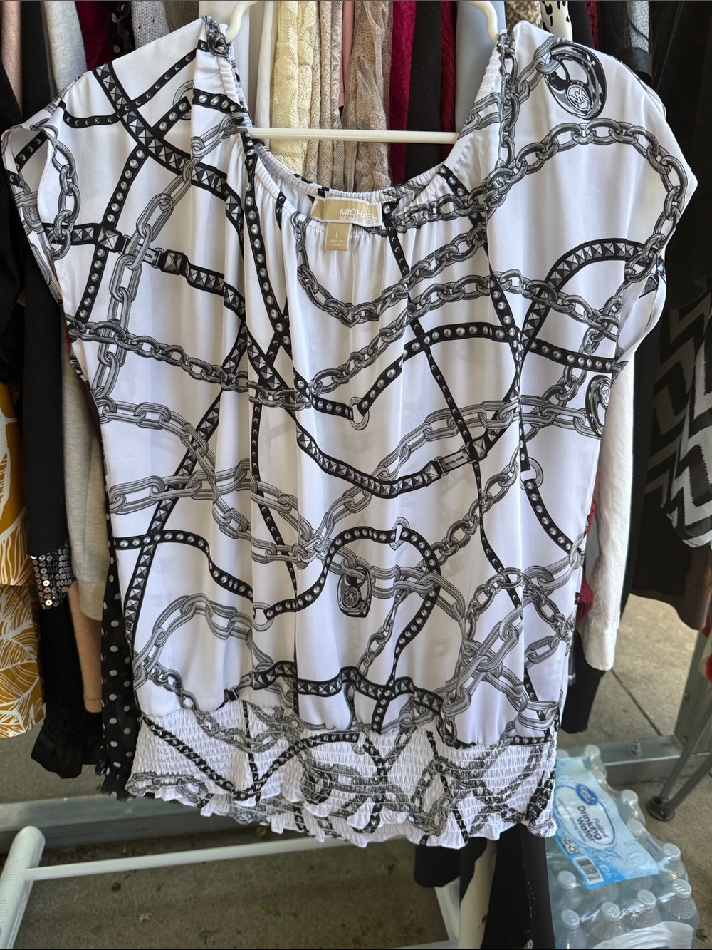 Michael Kors White Short Sleeve Chain-Print Blouse